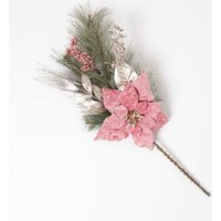 Homescapes Pink Green Poinsettia Christmas Swag, 71 cm - Pink