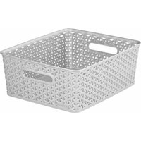 Grey 13L Curver Nestable Plastic Rattan Storage Basket 35.5 x 29.5cm - Grey / 1