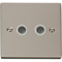Pearl Nickel 2 Gang Twin Coaxial TV Socket - White