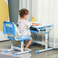 HOMCOM Kids Desk and Chair Set, Student Adjustable Writing Desk - Blue