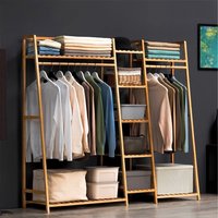 Trapezoid Bamboo Coat Rack with Multi-Tier Storage Shelves - Yellow