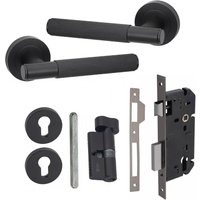 Knurled T-Bar Euro Lock Door Handle Thumbturn Set - Matt Black
