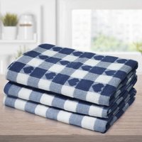 Hearts Pattern Jacquard Quick Dry Tea Towels, Pack of 3 - Navy
