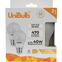 UniBulb LED GLS B22 BC 470lm 2700K - clear