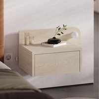 Floating Bedside Table with Drawer, LED Light, Sonoma Oak - Sonoma Oak