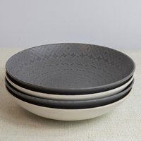 KitchenCraft Pasta Bowls in Gift Box, Lead-Free Glazed Stoneware - Embossed Grey - Grey