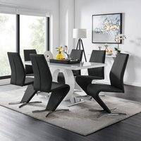 Giovani Grey White Modern Glass Dining Table With Six Willow Chairs Set - Black