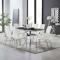 Enna Black Glass Extending Dining Table and 6 Isco Chairs - White