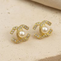 French Chic Pearl Crest Crystal Earrings - Gold
