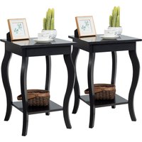 2Pcs Bedside End Table Tea Table - Black