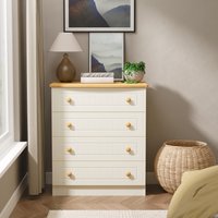 Warwick Ready Assembled 4 Drawer Chest - Cream Ash & Modern Oak