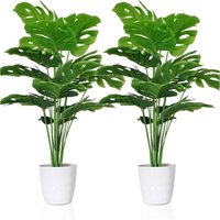 2Pcs Artificial Monstera Potted Plant Decor - Green