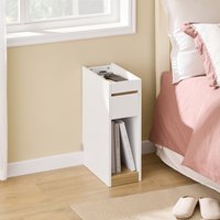 Narrow Nightstand with Drawer and Shelf - White