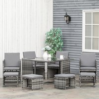 Outsunny 9PC Rattan Garden Furniture Outdoor Patio Dining Table Set - Grey