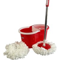 Spin Mop And Bucket Set With 2 Super Absorbent Microfiber Mop Heads Easy Press - Red