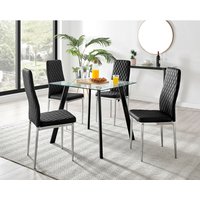 Seattle Glass and Black Leg Square Dining Table and 4 Milan Chrome Leg Chairs - Black