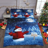 Shimmering Glitter Snowman Panel Duvet Set - Blue / King