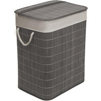 65 Litre Folding Bamboo Laundry Basket Bin Square Hamper Basket - Grey