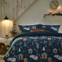 Winter Pines Pyjama Fleece Duvet Set - Navy / Single