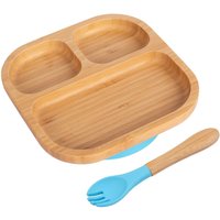 Bamboo Segmented Baby Weaning Plate Fork Set - Blue