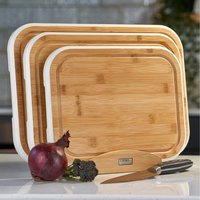 Cooks Professional 3 Piece Bamboo Chopping Board Set with Bamboo Stand - White