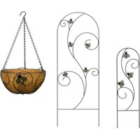 Bee-Conscious Hanging Basket Black with Coco Liner and Trellis Set With - Black