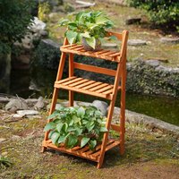 Wooden Shelf Foldable Rack Flower Plant Pot Stand - Brown