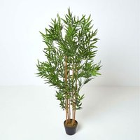 Homescapes Green 5ft Bamboo Tree Artificial Plant with Pot, 155 cm - Green (flowers), black (pot)
