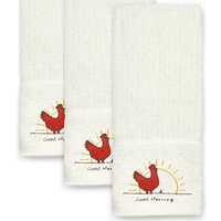 Set of 3 Chicken Design Emroidered Quick Dry Tea Towels - cream
