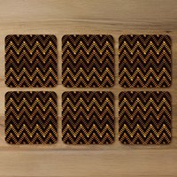 Freehand Horizontal Zigzag Chevron Stripes Boho Chic Coaster - Brown