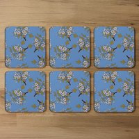 Orchid Branches On Blue Coaster - Blue
