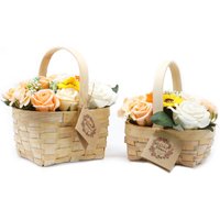 Large Pink Rose Hyacinth Bouquet in Wicker Basket Sunflower Included - Pink