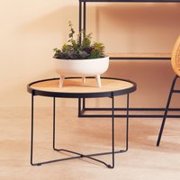 Depok Rattan Round Coffee Table With Cross Metal Legs - Black