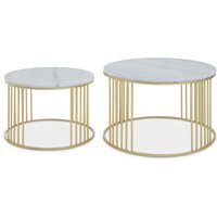 Jodie Set Of Two White Marble And Gold Frame Coffee Tables - Gold