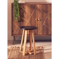 Viborg Black and Natural Bamboo Round Stool - Black