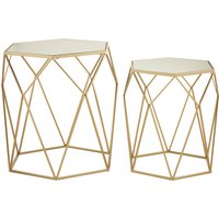 Avantis Set Of 2 Hexagonal Mirrored Top Side Tables - Gold