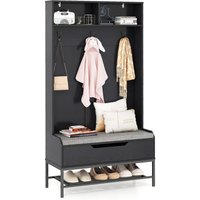 4-in-1 Coat Rack with Seat Cushion - Black