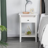Bedside Table with Drawer and Storage Shelf - White