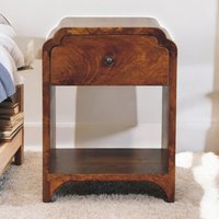 Solid Wood Newton Mini Chestnut Nightstand with a drawer and open shelf - Brown