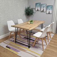KOSY KOALA Modern Dining Table 140cm with Metal Hairpin Legs & Set of 4 White Dining Chairs for Kitchen Dining Space