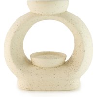 Large Oval Pebble Zen Oil Burner Speckled Off White Ceramic - White