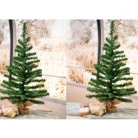Kaemingk, 2 x 60cm Artificial Christmas Tree In Jute Bag - Green Kaemingk, 2 x 60cm Artificial Christmas Tree In Jute Bag - Green