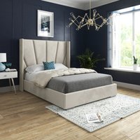 Bellini Wide Curved Winged Upholstered Soft Velvet Bed Frame - Cream / Small Single