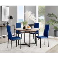 Furniturebox UK, Adley Brown Wood Dining Table and 4 Velvet Milan Black Leg Chairs - Navy Furniturebox UK, Adley Brown Wood Dining Table and 4 Velvet Milan Black Leg Chairs - Navy