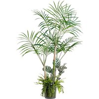 Artificial Large Mixed Palm, Fern and Zebra Plant Arrangement in Vase - Green