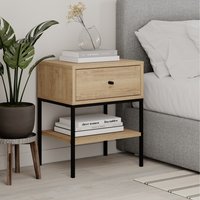 Lisa Bedside Table 1 Drawer Open Shelf with Metal Legs - Oak