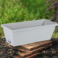 5 Piece Plastic Trough Planter Set with Drainage Base - Grey / 50cm