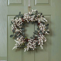 Hanging Christmas Winter Berry Wreath with Seasonal Foliage - White