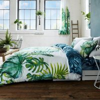 Printed Polycotton Leaf Duvet Cover With Pillowcases - Multicolour / Double