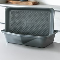 Set of 2 Large Roaster Trays with Robust Non-Stick Coating - Grey